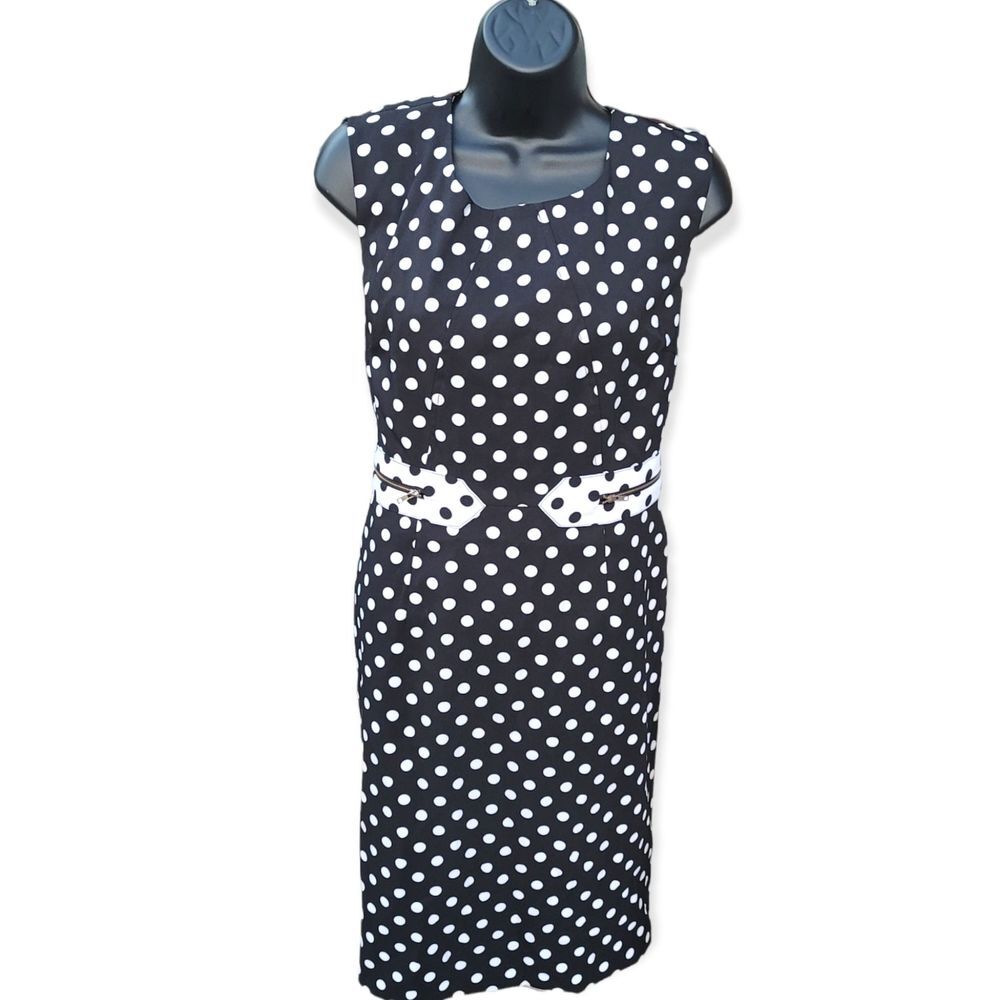 Emma Michele Polka-dot Sheath Midi Black & White Size 8 - Picture 2 of 4